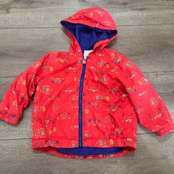 Disney Cars Windbreaker Boys Size 3 Red Coat Zip Up Jacket Hooded - Picture 1 of 9